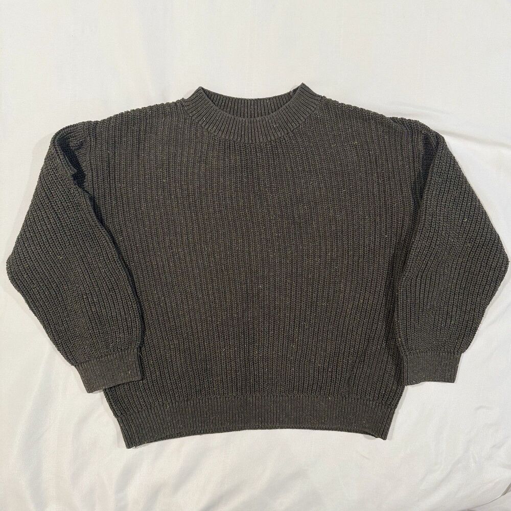 H & M Girls Pullover Sweater Green Sz 6X / 7 Distressed Punk Grunge Warm Holiday